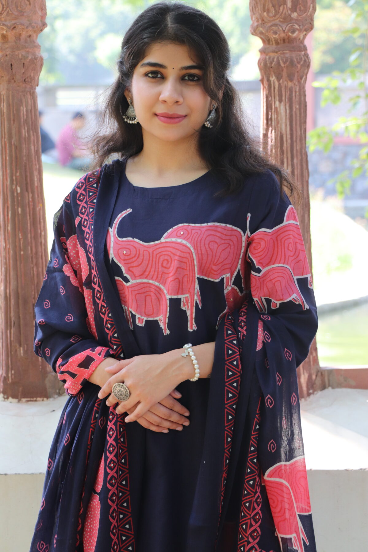 Indigo Animal Motif Kurta Set with Dupatta