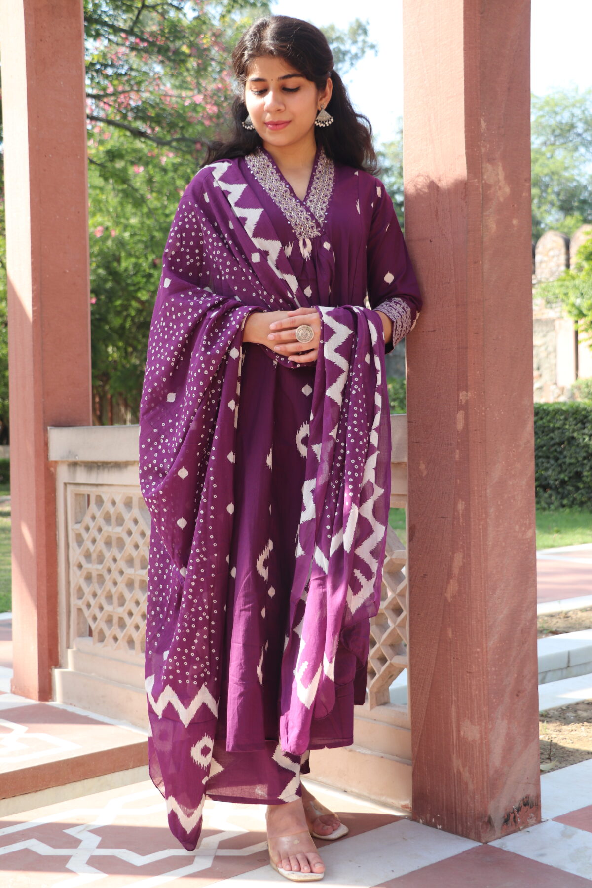 V Neck Embroidered Kurta Set